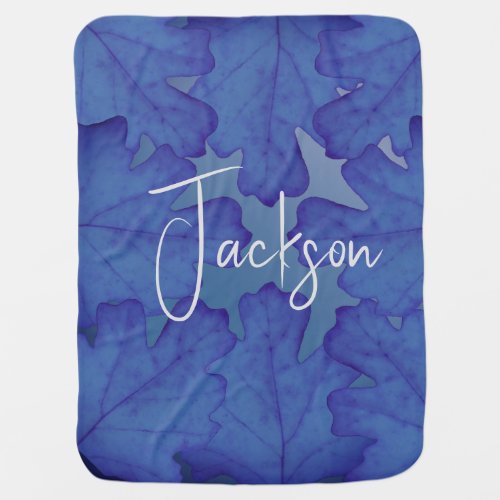 Blue Oak Leaf Personalized Baby Blanket