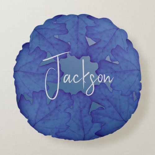 Blue Oak Leaf Personalized Round Pillow