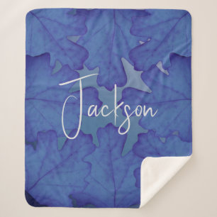 Blue Oak Leaf Personalized Sherpa Blanket