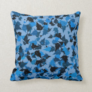 Blue Oak Leaves Throw Pillow