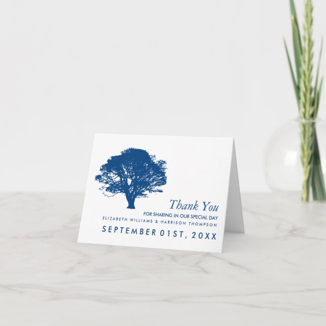 Blue Oak Tree, Rustic & Minimalistic Letterpress Thank You Card (Front)
