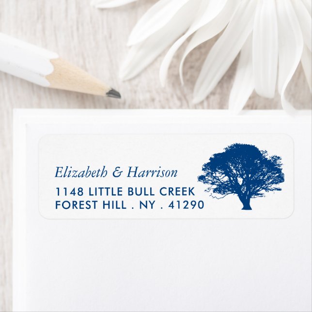 Blue Oak Tree, Rustic & Minimalistic Wedding Label (Insitu)