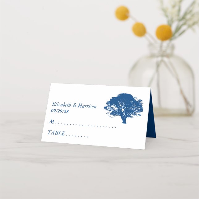 Blue Oak Tree, Rustic & Minimalistic Wedding Place Card (Front)