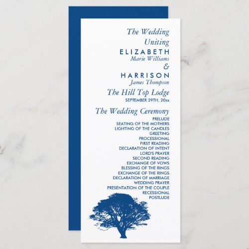 Blue Oak Tree Rustic  Minimalistic Wedding Program