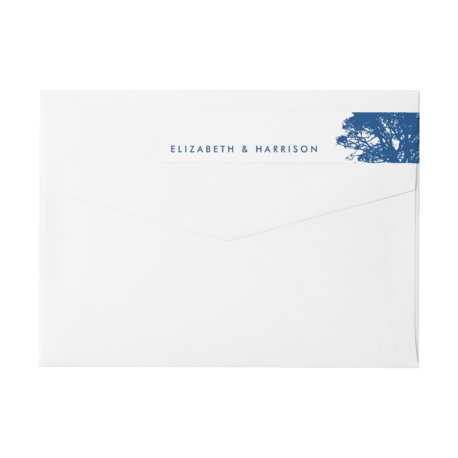 Blue Oak Tree, Rustic & Minimalistic Wedding Wrap Around Label (Back)