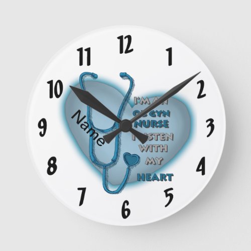 Blue OB GYN Nurse custom name Round Clock