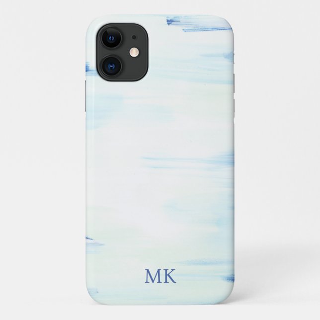 Blue Ocean Abstract Art Custom Monogram Initial Case-Mate iPhone Case (Back)
