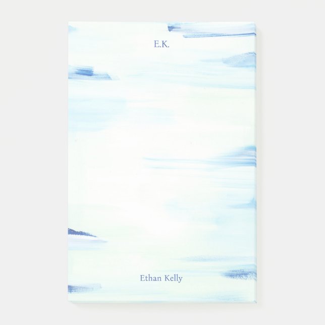 Blue Ocean Abstract Art Personalized Name Post-it Notes (Front)