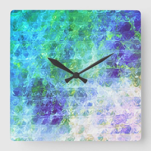 Blue Ocean Abstract Blocks    Square Wall Clock