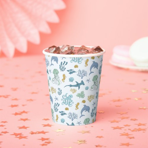 Blue Ocean Animal Pattern Baby Shower Paper Cups