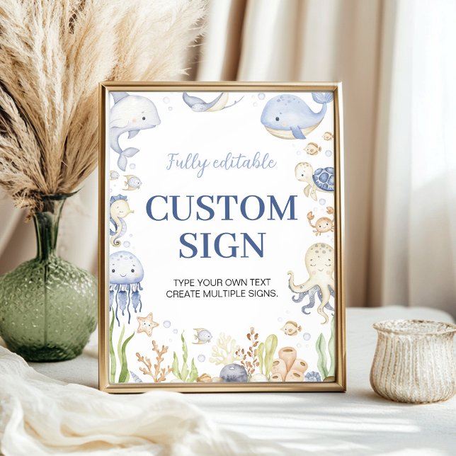 Blue Ocean Animals Boy Party Custom Table Sign (Creator Uploaded)
