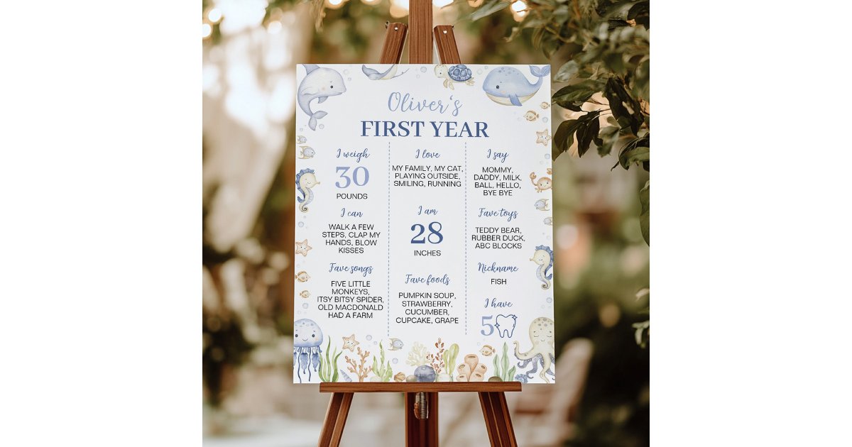 Blue Ocean Animals Under the Sea Party Milestone Poster | Zazzle