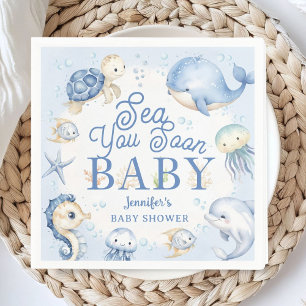 Blue Ocean Baby Shower Boy Sea You Soon Paper Napkins