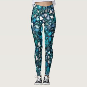 Blue Ocean Beach Aqua Metallic Diamond Sparkly  Leggings