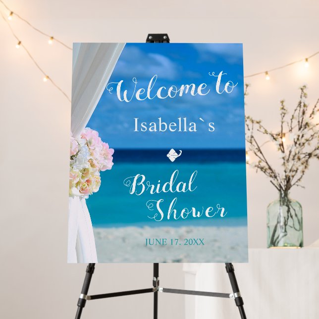 Blue Ocean Beach Bridal Shower Welcome Sign (In Situ (Stand))