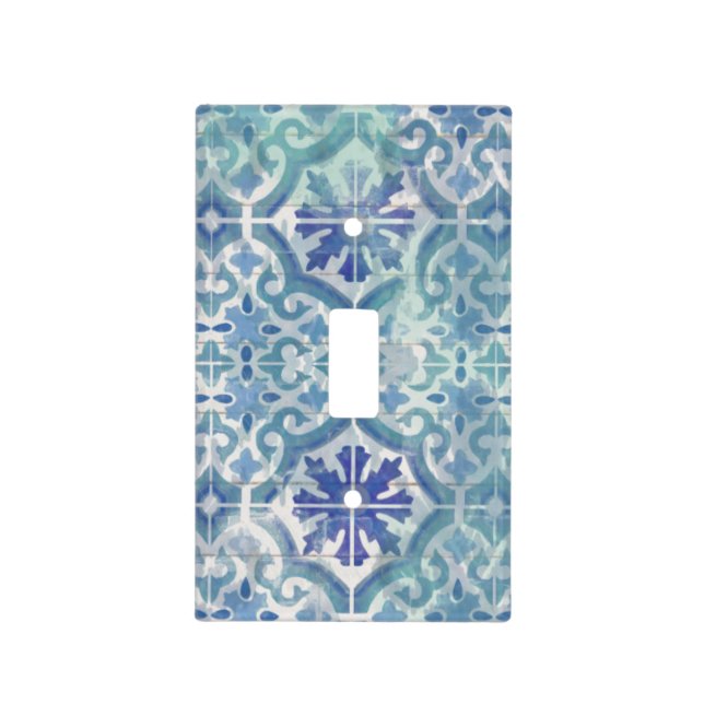 Blue Ocean Beach Cottage White Wood Watercolor Light Switch Cover (Front)