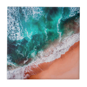 Blue ocean beach Monogram coastal sea ombre Ceramic Tile