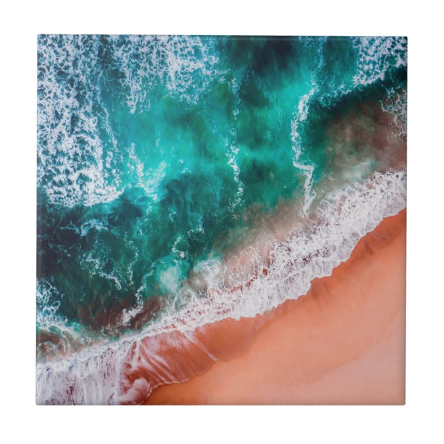 Blue ocean beach Monogram coastal sea ombre Ceramic Tile (Front)