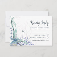 Blue Ocean Beach Seashells Watercolor Wedding RSVP Card