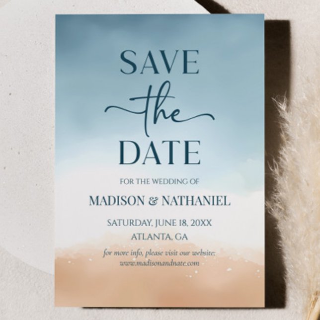 Blue Ocean Beach Shore Sand Wedding Save The Date (Creator Uploaded)