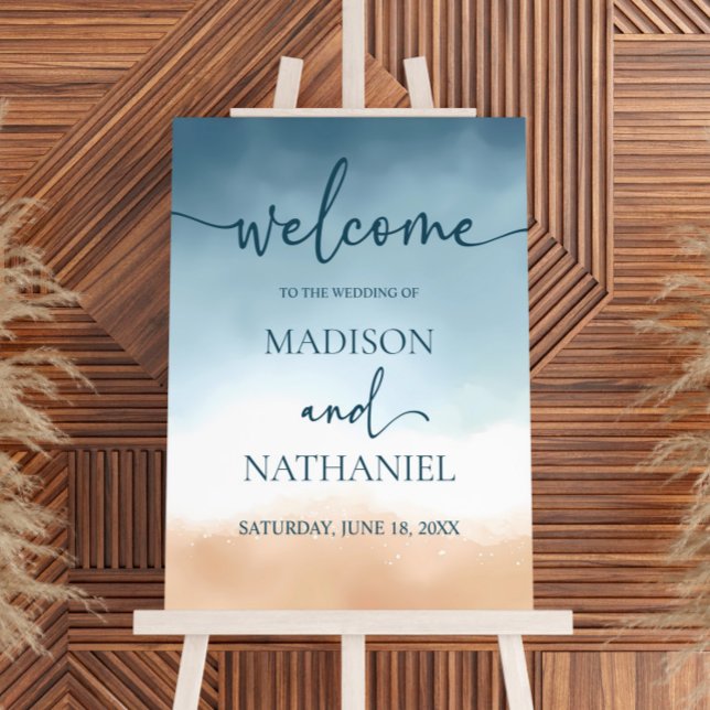 Blue Ocean Beach Shore Sand Wedding Welcome Sign (Creator Uploaded)