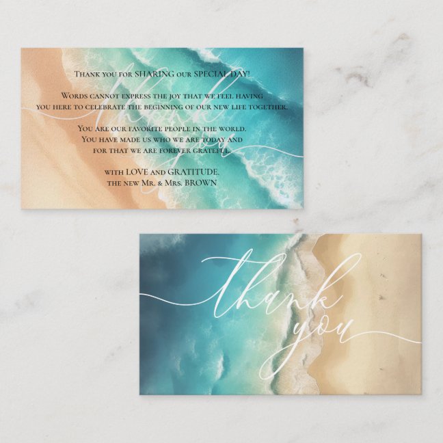 Blue Ocean Beach Thank You sharing wedding day Enclosure Card
