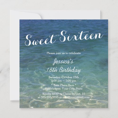 Blue Ocean Beach Theme Sweet Sixteen Invitation