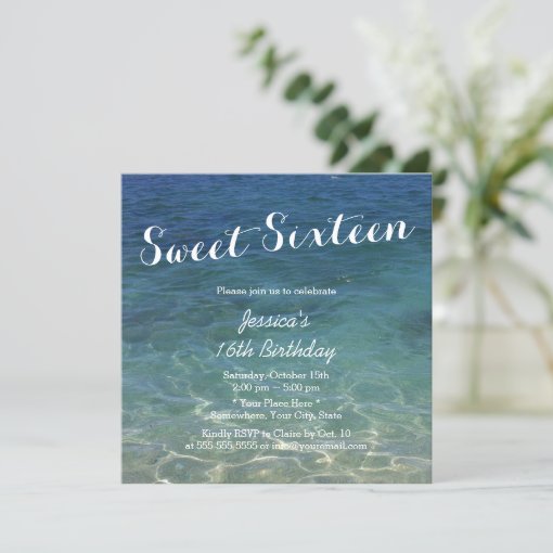 Blue Ocean Beach Theme Sweet Sixteen Invitation Zazzle