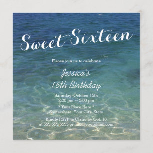 Blue Ocean Beach Theme Sweet Sixteen Invitation