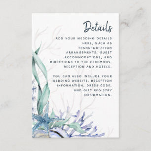 Blue Ocean Beach Watercolor Wedding Details Enclosure Card