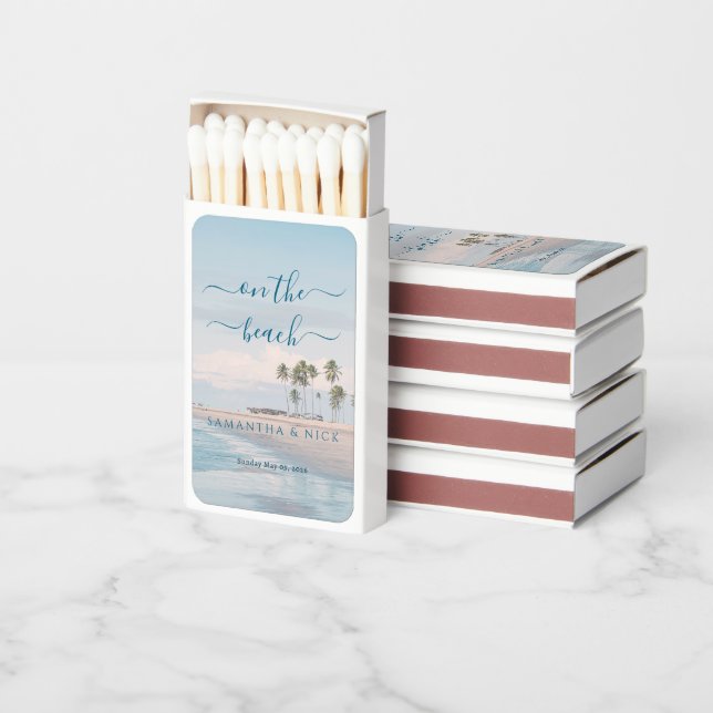 Blue Ocean Beach Wedding Matchboxes (Stacked)