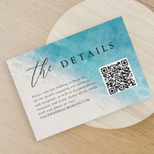 Blue Ocean Beach Wedding QR Code Details Enclosure Card