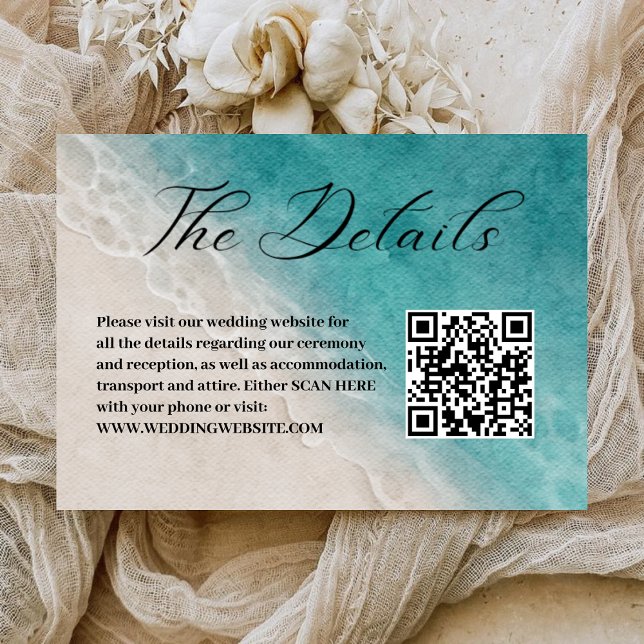 Blue Ocean Beach Wedding QR Code Details Enclosure Card (Creator Uploaded)
