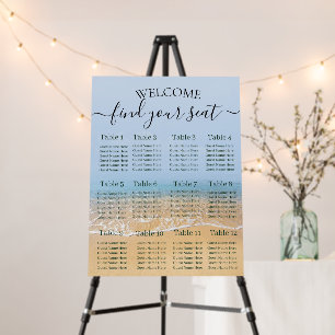 Blue Ocean Beach Wedding Seating Chart Foam Board