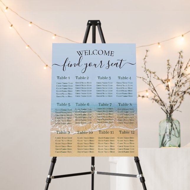  Blue Ocean Beach Wedding Seating Chart  Foam Board (In Situ (Stand))