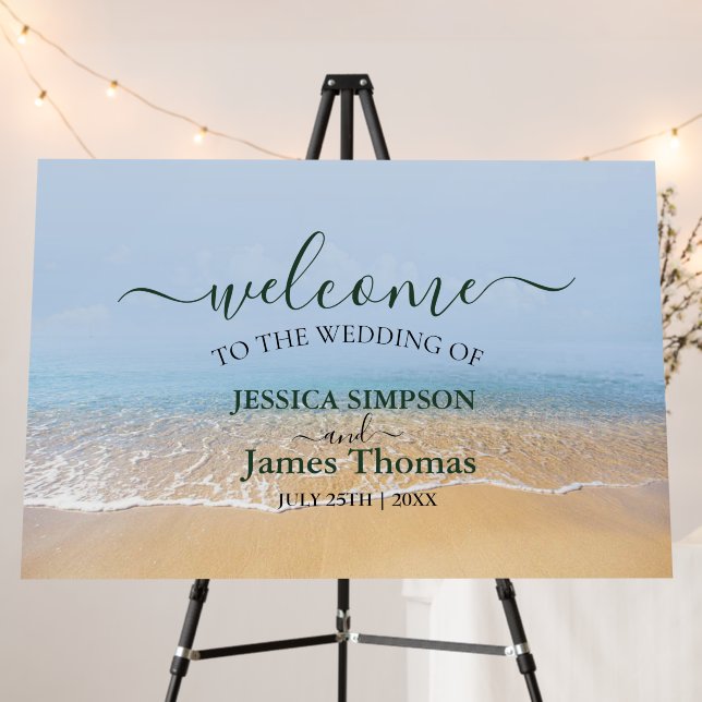 Blue Ocean Beach Wedding Welcome  Foam Board (In Situ (Stand))
