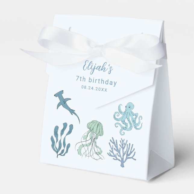 Blue Ocean Birthday Party Favor Boxes (Front Side)