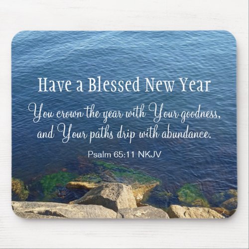 Blue Ocean Blessed New Year Christian Bible Verse Mouse Pad