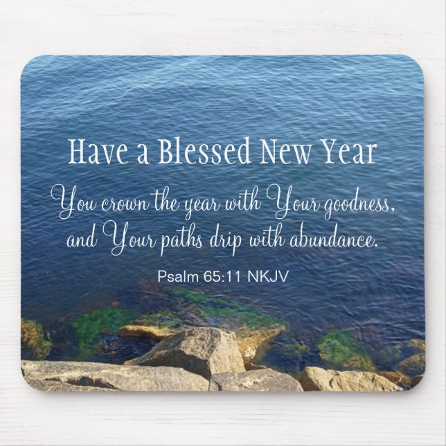 Blue Ocean Blessed New Year Christian Bible Verse Mouse Pad (Front)