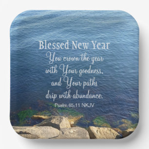 Blue Ocean Blessed New Year Christian Bible Verse  Paper Plates