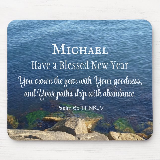 Blue Ocean Blessed New Year Christian Biblical Sea Mouse Pad (Front)