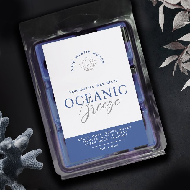 Blue ocean breeze scented wax melts product label (Creator Uploaded)