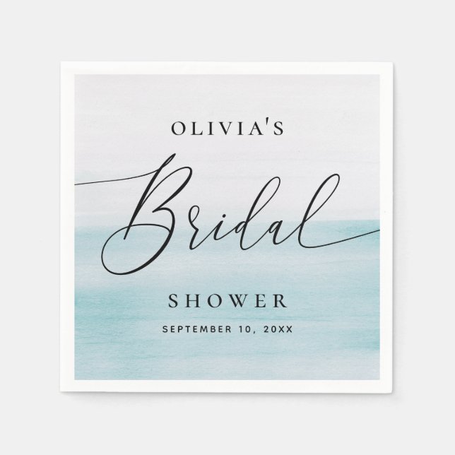 Blue Ocean Bridal Shower | Elegant Soft Beach Napkins (Front)