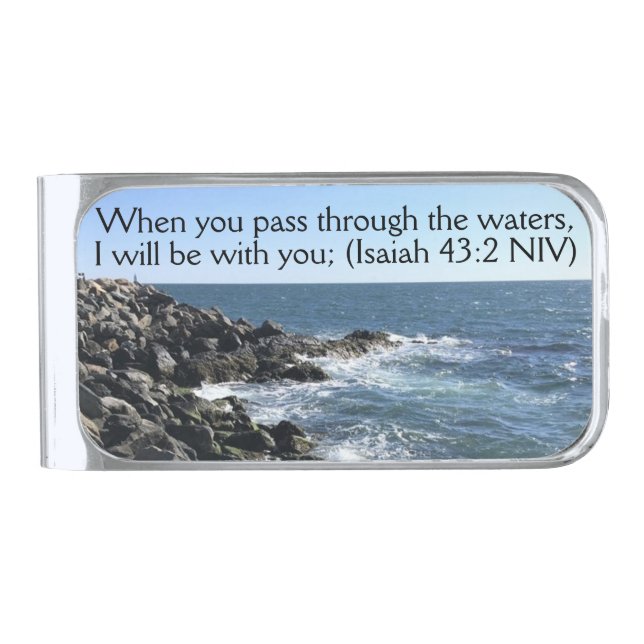 Blue Ocean Christian Bible Verse Encouraging Silver Finish Money Clip (Front)