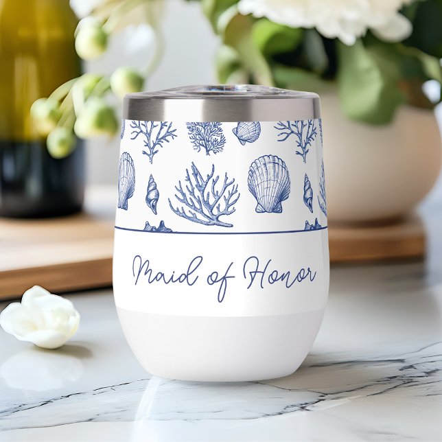 Blue Ocean Coastal Bridal Party Sea Beach Name Thermal Wine Tumbler (Blue Ocean Coastal Bridal Party Sea Beach Name Thermal Wine Tumbler)