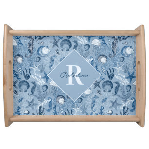 Blue Ocean Coastal Monogram Serving Tray