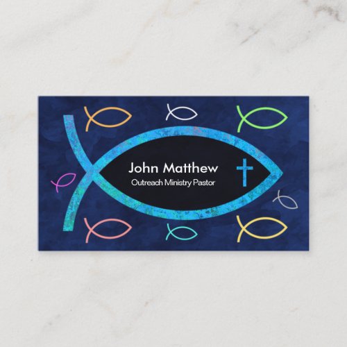 Blue Ocean Colorful Ichthus Fish Christian Pastor Business Card