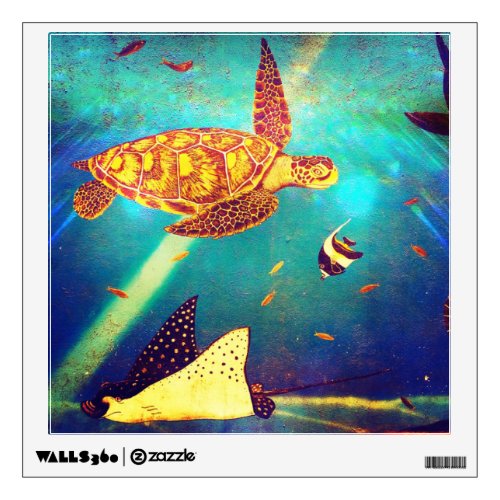 Blue Ocean Colorful Sea Turtle Painting Wall Sticker