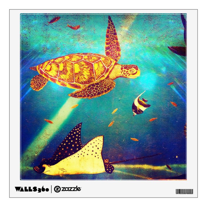 Blue Ocean Colorful Sea Turtle Painting Wall Sticker Zazzle Com