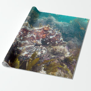 Blue ocean coral octopus wrapping paper